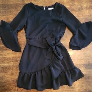 GB Girls Black Dress w/ Bell Sleeves Gold Zipper Size 6x
